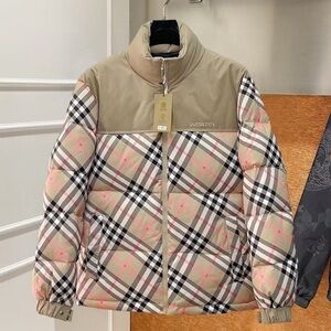 Burberry Kids Beige and Pink Check Puffer Jacket